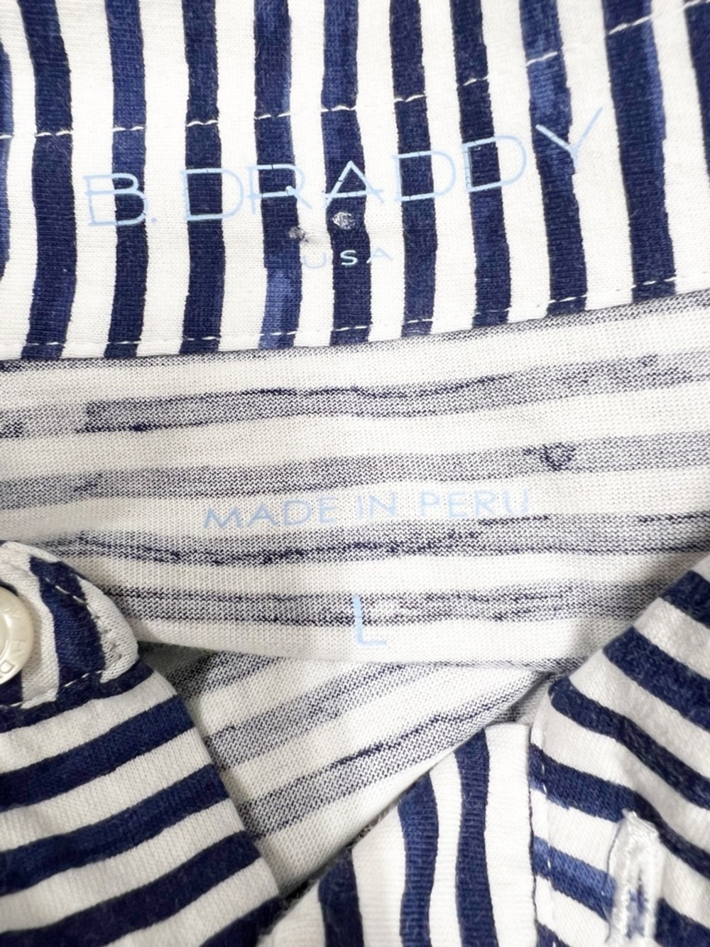 B Draddy Mens Navy White Striped Short Sleeve Polo Shirt Size L - Picture 6 of 11